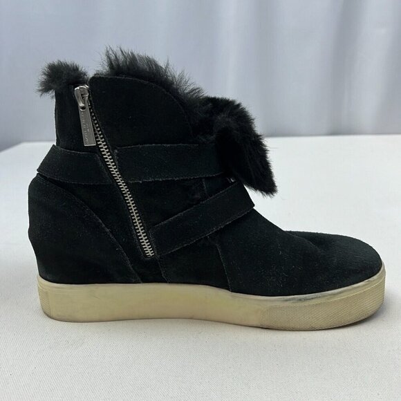 J/SLIDES Womens Black Suede Comfort Round Toe Ankle Winter Boots Size 8 - Picture 4 of 10